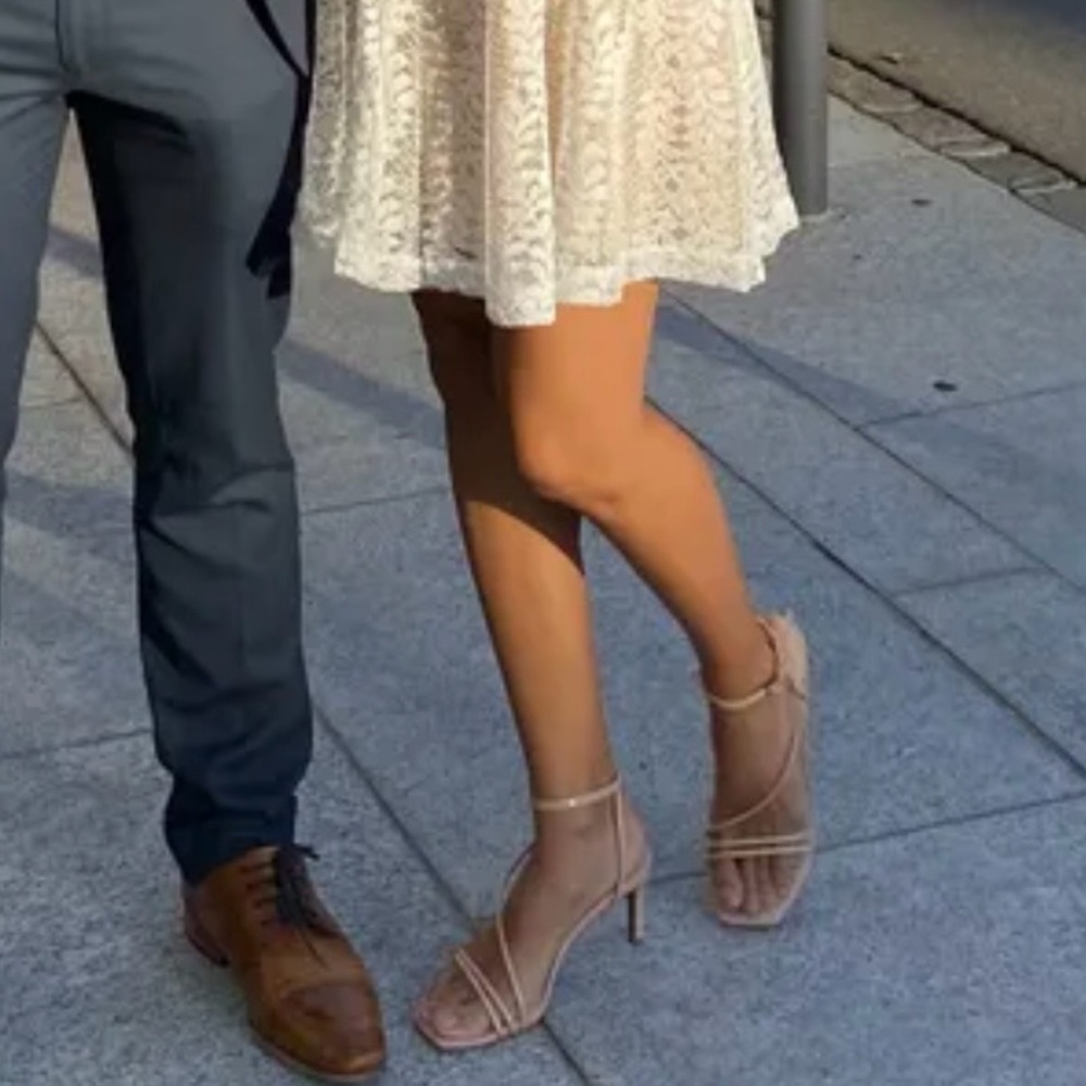 Light Nude Patent Ankle Strap Heels